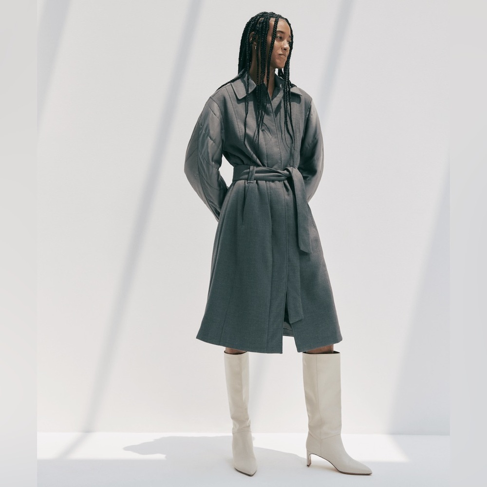 Abercrombie x Nicole Benefield HFR Quilted Sleeve Trench Coat Gray Size L chic